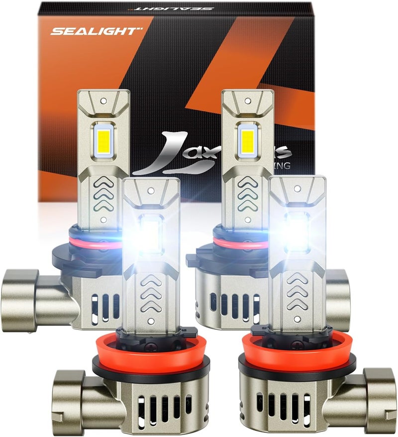 SEALIGHT 9005/HB3 H11/H9/H8 لمبات المصابيح الأمامية LED مجموعة، 90000 لومن 10X سطوع 6500K ضوء النهار الأبيض، 25000 دورة في الدقيقة مروحة تبريد لمبات، عبوة من 4 - Image 1